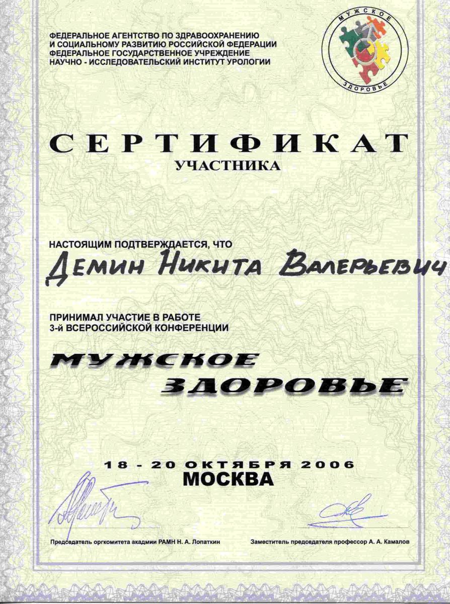 Сертификат участника во всероссийской конференции 